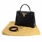Hermès // Box Calf Leather Kelly 28 Handbag // Black + Gold // Pre-Owned