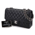 Chanel // Caviar Leather Classic Flap 25 Chain Shoulder Bag // Black + Silver // Pre-Owned