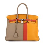 Hermès // Taurillon Clemence + Swift Birkin 35 Handbag // Trutier Gray + Mustard + Sanguine + Matte Silver // Pre-Owned