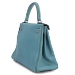 Hermès // Epsom Leather Kelly 28 Handbag // Blue Jean + Silver // Pre-Owned