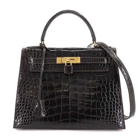 Hermès // Alligator Leather Kelly 28 Handbag // Dark Brown + Gold // Pre-Owned