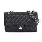 Chanel // Caviar Leather Classic Flap 25 Chain Shoulder Bag // Black + Silver // Pre-Owned