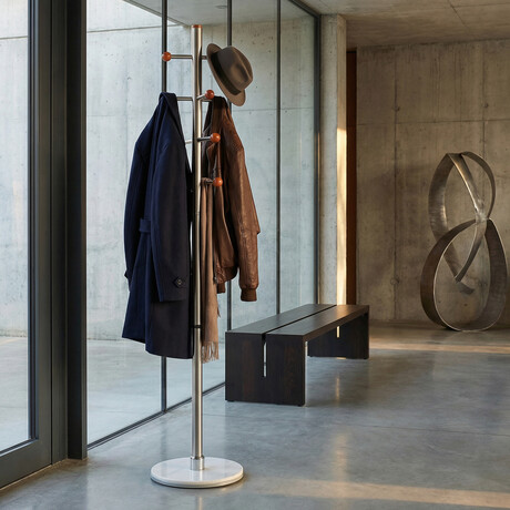 Cortesi Home Antenna Cherry Six Foot Chrome // Cherry Wood Coat Rack // Light Marble