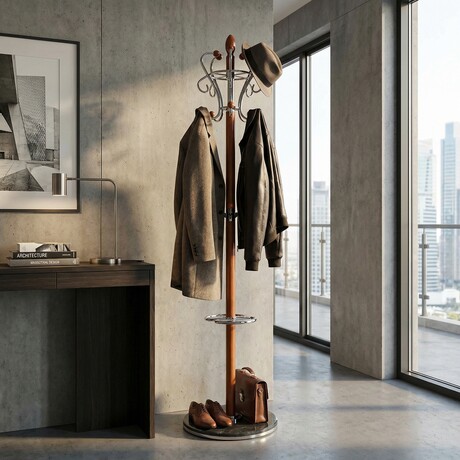 Cortesi Home Crown Dark Six Foot Chrome // Cherry Wood Coat Rack // Dark Marble