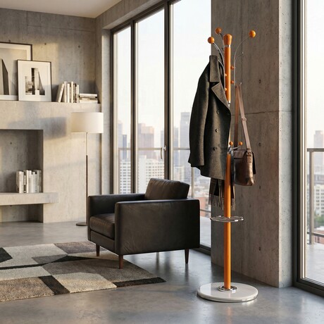 Cortesi Home Alpine Light Chrome and Natural Wood Coat Rack // Light Marble