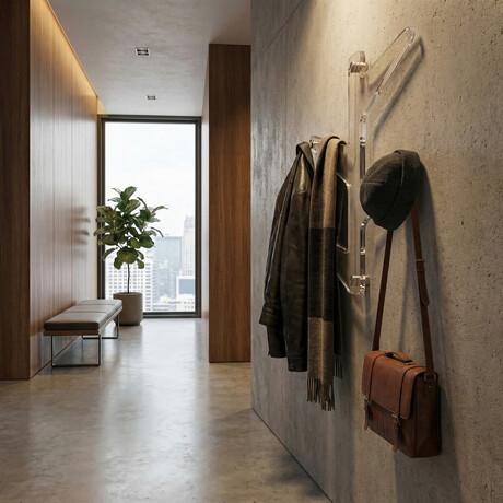 Cortesi Home Space Saver Clear Acrylic Wall Mounted 4 Hook Hanging Storage Organizer Coat Rack // Brushed Nickel