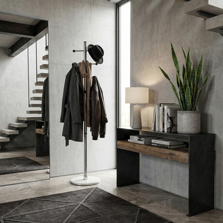 Cortesi Home Antenna Black Six Foot Chrome and Wood Coat Rack // Light Marble