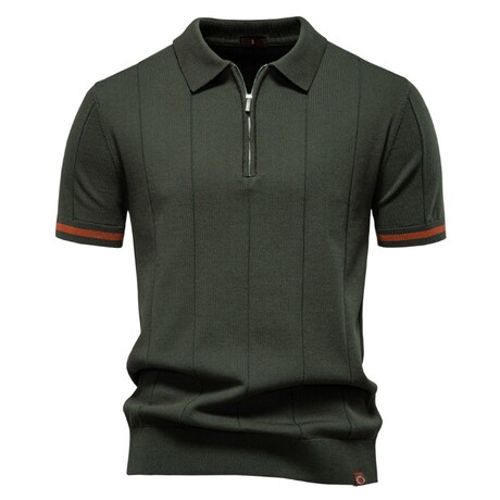 Zippered Paneled Polo T-shirt // Army green (XS)