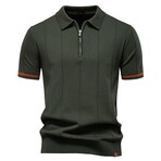 Zippered Paneled Polo T-shirt // Army green (XS)