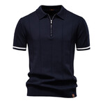 Zippered Paneled Polo T-shirt // Navy blue (XS)