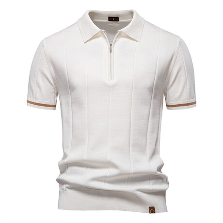 Zippered Paneled Polo T-shirt // White (XS)