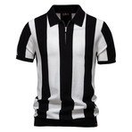 Vertical Striped Zip Polo T-Shirt // Black (XS)