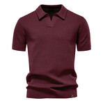 Open Placket Collar Polo T-shirt // Burgundy (XS)