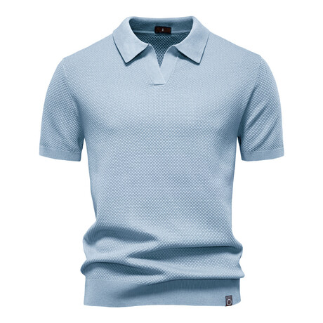 Open Placket Collar Polo T-shirt // Grey-Blue (XS)