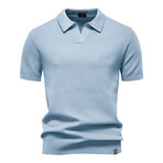 Open Placket Collar Polo T-shirt // Grey-Blue (XS)