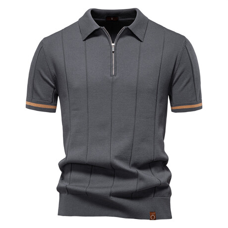 Zippered Paneled Polo T-shirt // Dark grey (XS)
