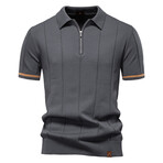 Zippered Paneled Polo T-shirt // Dark grey (XS)