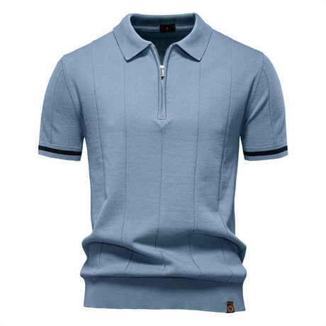 Zippered Paneled Polo T-shirt // Sea blue (XS)