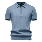 Zippered Paneled Polo T-shirt // Sea blue (XS)