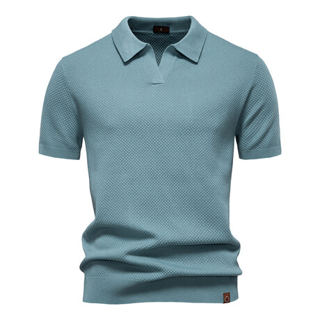 Open Placket Collar Polo T-shirt // Light blue (XS)