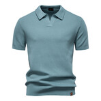 Open Placket Collar Polo T-shirt // Light blue (XS)