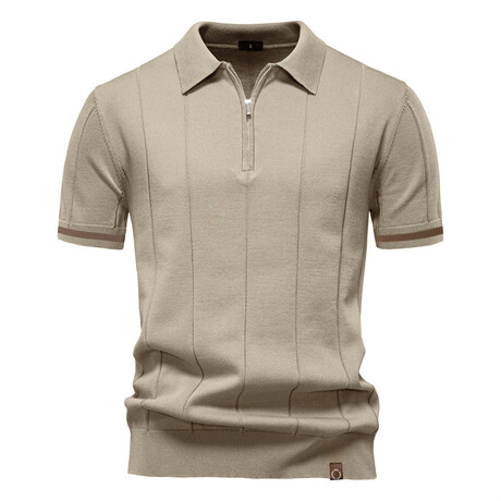 Zippered Paneled Polo T-shirt // Apricot (XS)