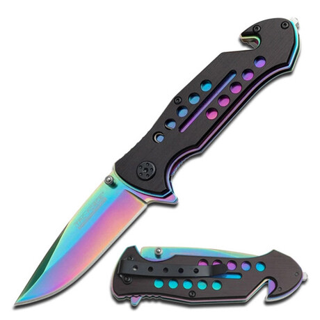 Spring Assisted Knife // TF-509 // Clip Point (Rainbow)