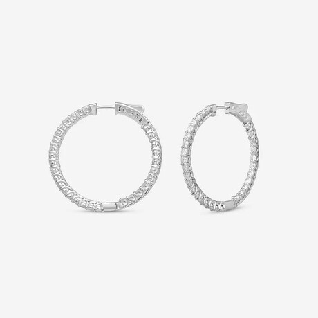 14k White Gold + 3.00ct. Diamond Round Hoop Earrings