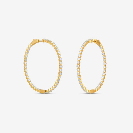 14k Yellow Gold + 4.00ct. Diamond Shared-Prong Oval Hoop Earrings