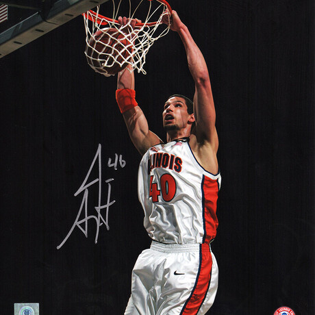 James Augustine // IL Fighting Illini // Signed White Jersey Dunk 8x10 Photo