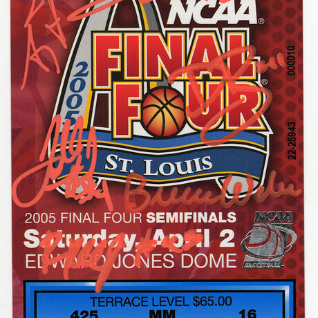 2005 Illinois Fighting Illini Team // Signed NCAA Men's Basketball Tournament Final Four Semi-Finals Game Ticket (6 Sigs.)