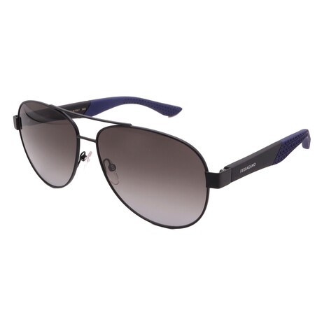 Men's // Ferragamo SF275SN 002 Aviator Sunglasses // Matte Black Blue + Grey Gradient