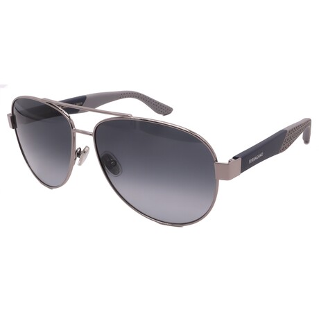 Men's // Ferragamo SF275SN-021 Aviator Sunglasses // Silver Grey + Grey Gradient