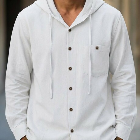 Button Down Long Sleeve Hoodie  // White (XS)
