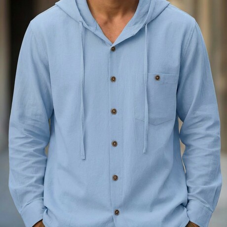 Button Down Long Sleeve Hoodie  // Sky blue (XS)
