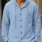 Button Down Long Sleeve Hoodie  // Sky blue (XS)