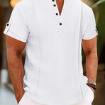 Casual Rolled Sleeve Henley Polo // White (S)