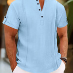 Casual Rolled Sleeve Henley Polo // Light Blue (XS)