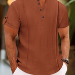 Casual Rolled Sleeve Henley Polo // Brown (XS)