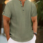 Casual Rolled Sleeve Henley Polo // Army-Green (S)