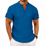 Casual Rolled Sleeve Henley Polo // Blue (S)