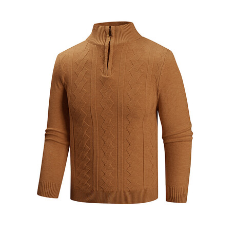 Quarter Zip-Up Cable-Knit Sweater // Caramel (XS)