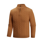 Quarter Zip-Up Cable-Knit Sweater // Caramel (XS)