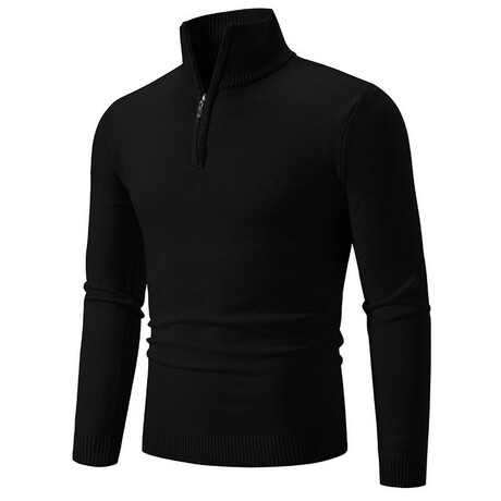 Quarter-Zip Solid Pullover // Black (XS)