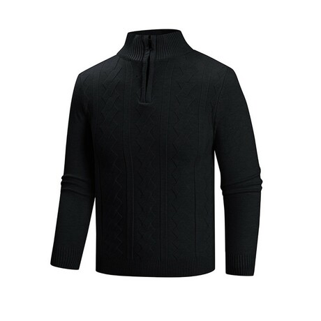 Quarter Zip-Up Cable-Knit Sweater // Black (XS)