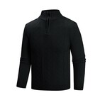 Quarter Zip-Up Cable-Knit Sweater // Black (XS)