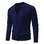 V-Neck Vertical Textured Cardigan // Navy Blue (XS)