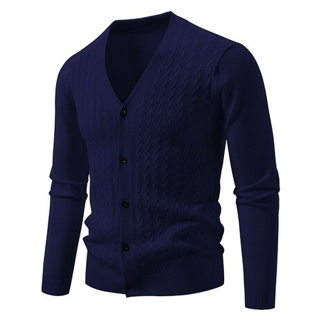 V-Neck Cable-Knit Cardigan // Navy Blue (XS)