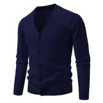V-Neck Cable-Knit Cardigan // Navy Blue (XS)