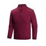 Quarter Zip-Up Cable-Knit Sweater // Wine Red (XS)